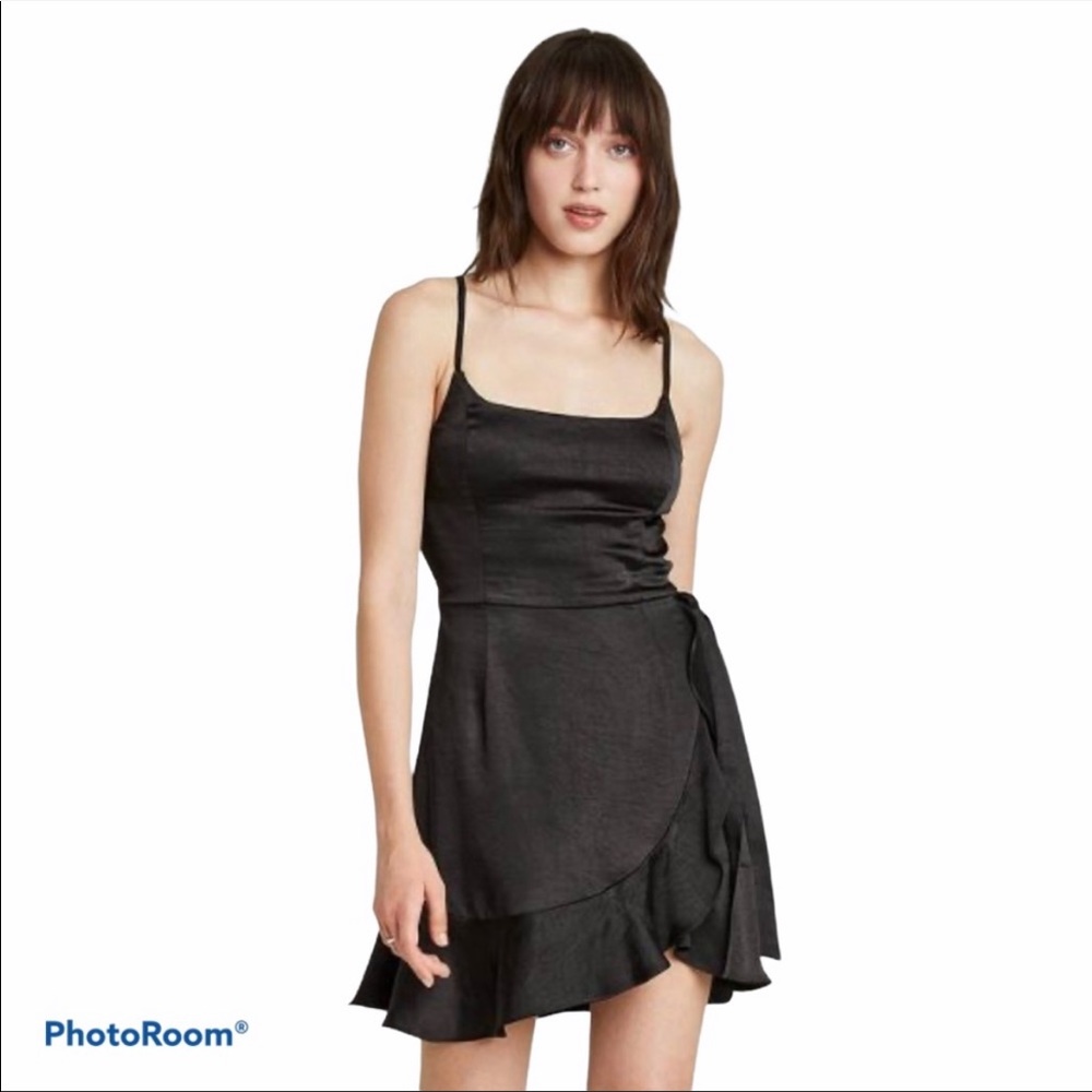 Wild fable black silk dress with tie